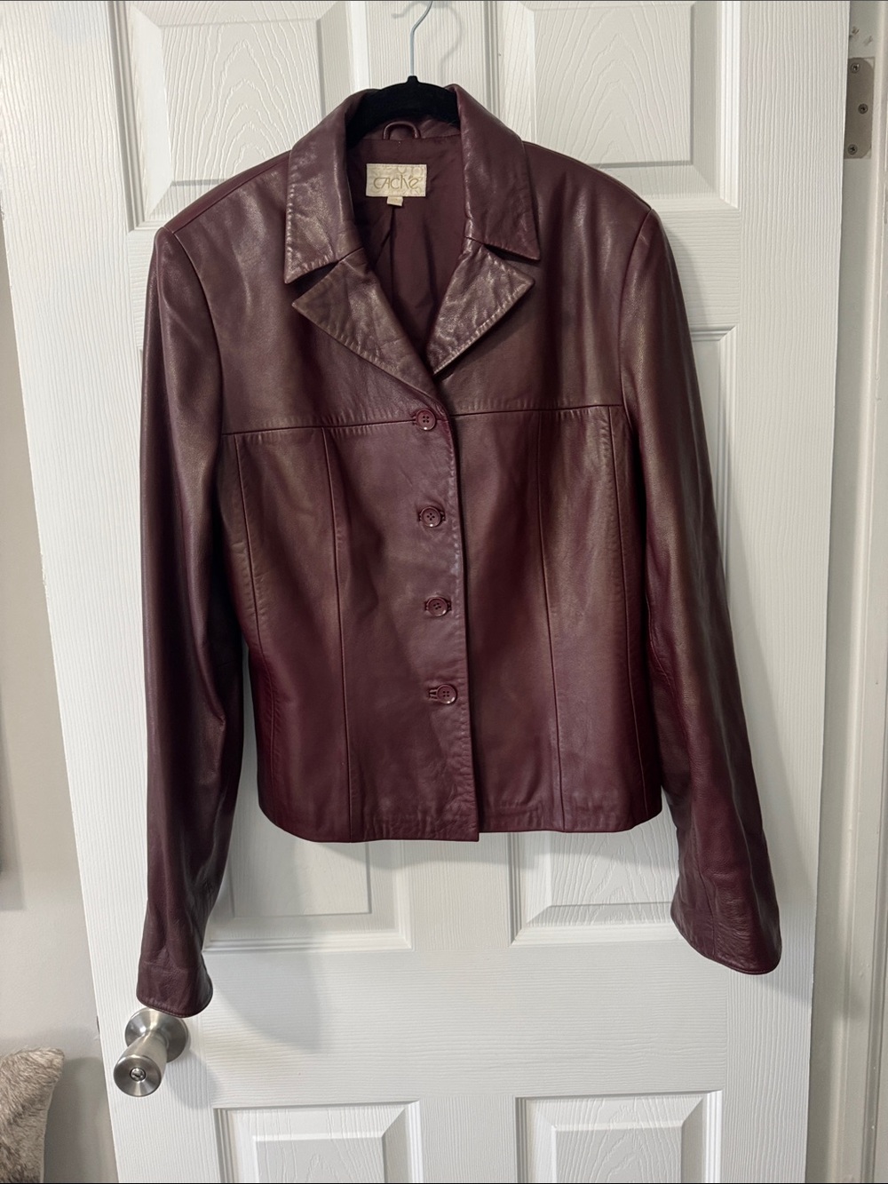 VINTAGE Cache Women's Burgundy Leather Button-Front Jacket